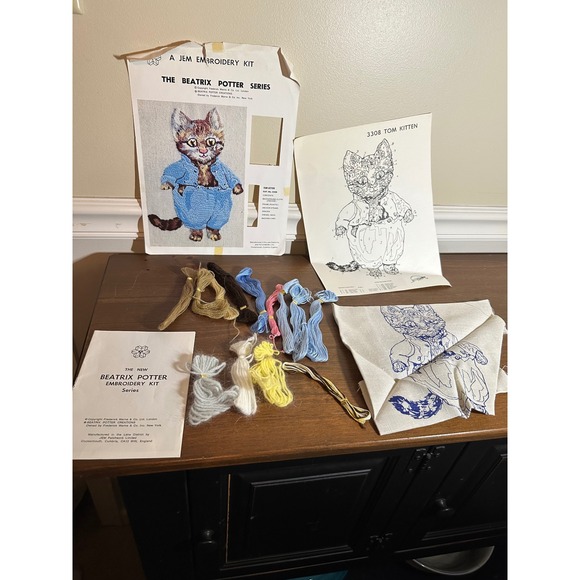 Vintage JEM Beatrix Potter Tom Kitten Embroidery Crewel Kit 3308 Made in England